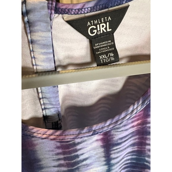 Athleta Girl Romper XXL 16 Purple Blue Tie Dye Sleeveless Active One Piece - Picture 2 of 5